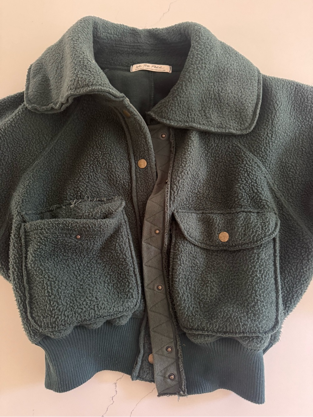 Free People Green Sherpa Bomber Jacket